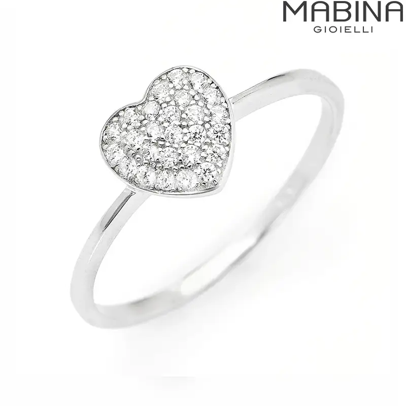 Anello donna in argento con cuore in pavé di zirconi Mabina Gioielleria Talamelli