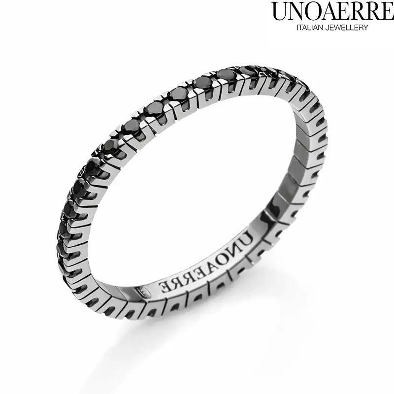 Anello in Argento Brunito con Zirconi Neri Unoaerre Talamelli Gioielleria