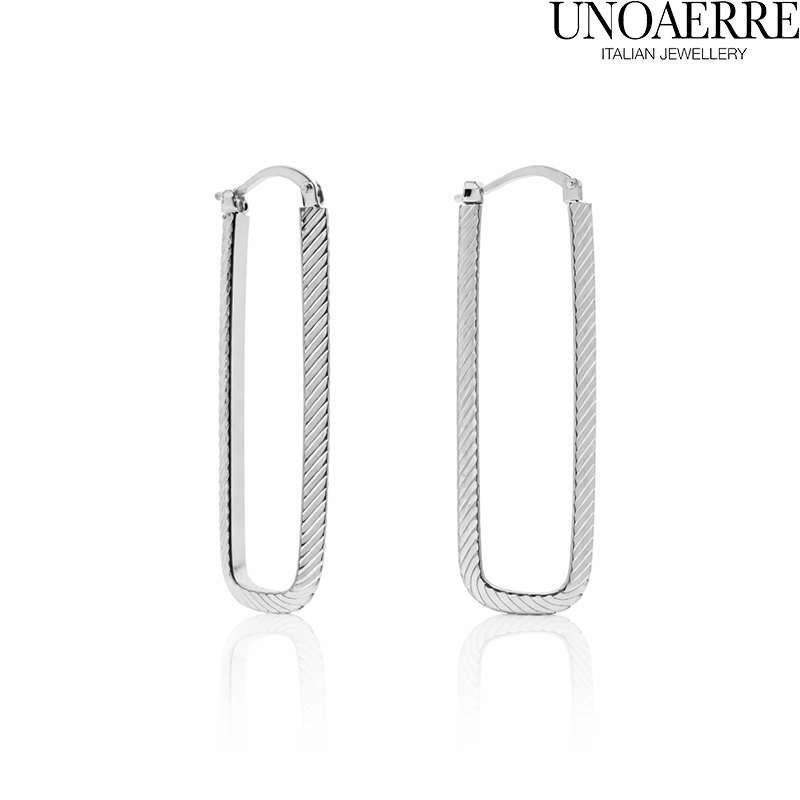 Orecchini Argentati a Cerchio Allungato Triangoli Unoaerre