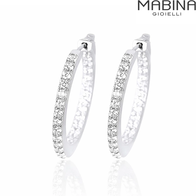 Orecchini Argento a Cerchietto con Zirconi 2,5 cm Mabina