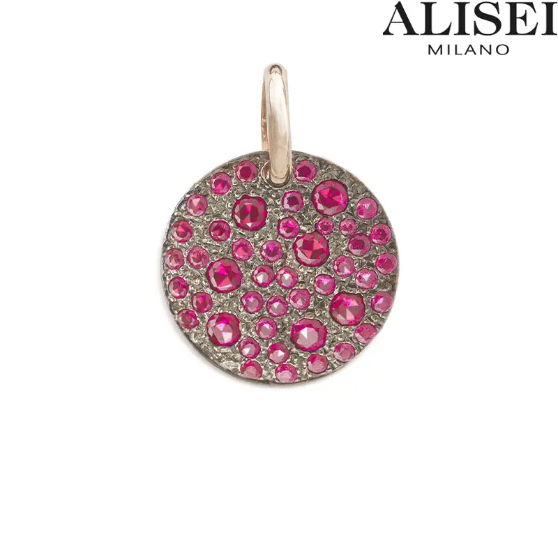 Ciondolo Alisei Rotondo in Argento Rosato con Pietre Fucsia Alisei