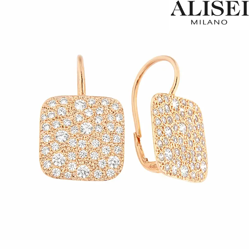 Orecchini in Argento Color Oro Quadrati con Pietre Alisei