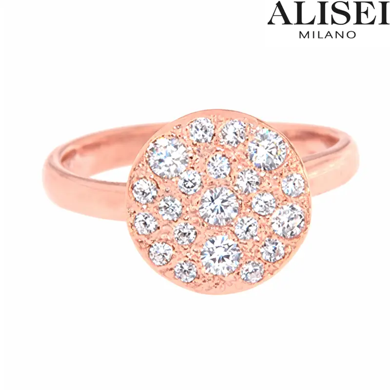 Anello Donna Tondo Piccolo in Argento Rosè con Zirconi Alisei