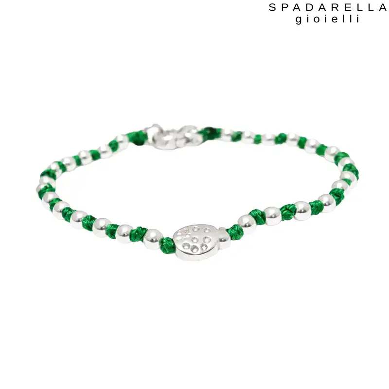 Bracciale Coccinella Baby in Argento con Filo Mela Verde Spadarella
