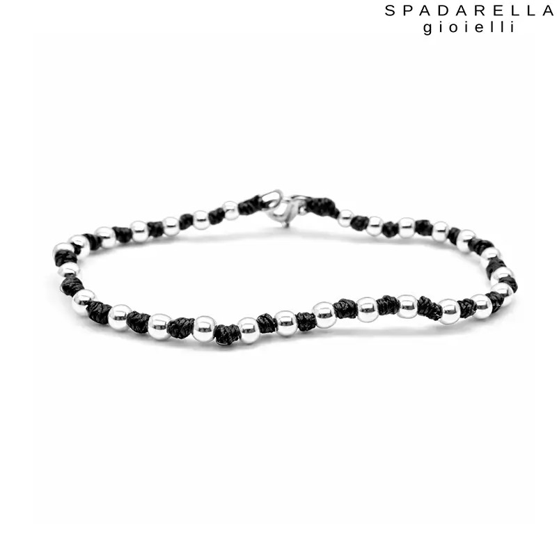 Bracciale Filo Nero con Palline in Argento Spadarella