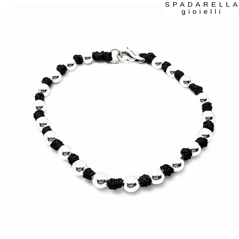 Bracciale Filo Nero con Palline in Argento Spadarella