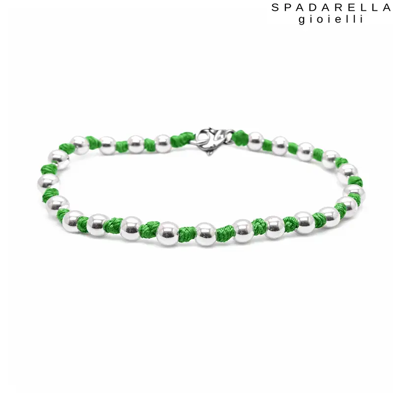 Bracciale Filo Verde Mela e Palline in Argento Spadarella