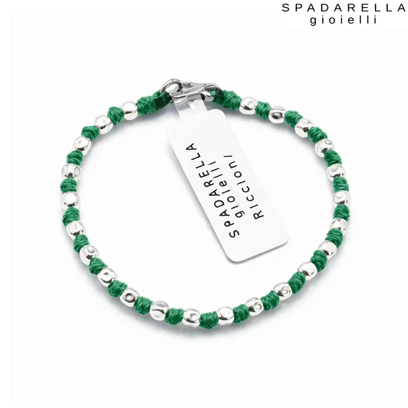 Bracciale con Sfere in Argento e Filo Verde Spadarella