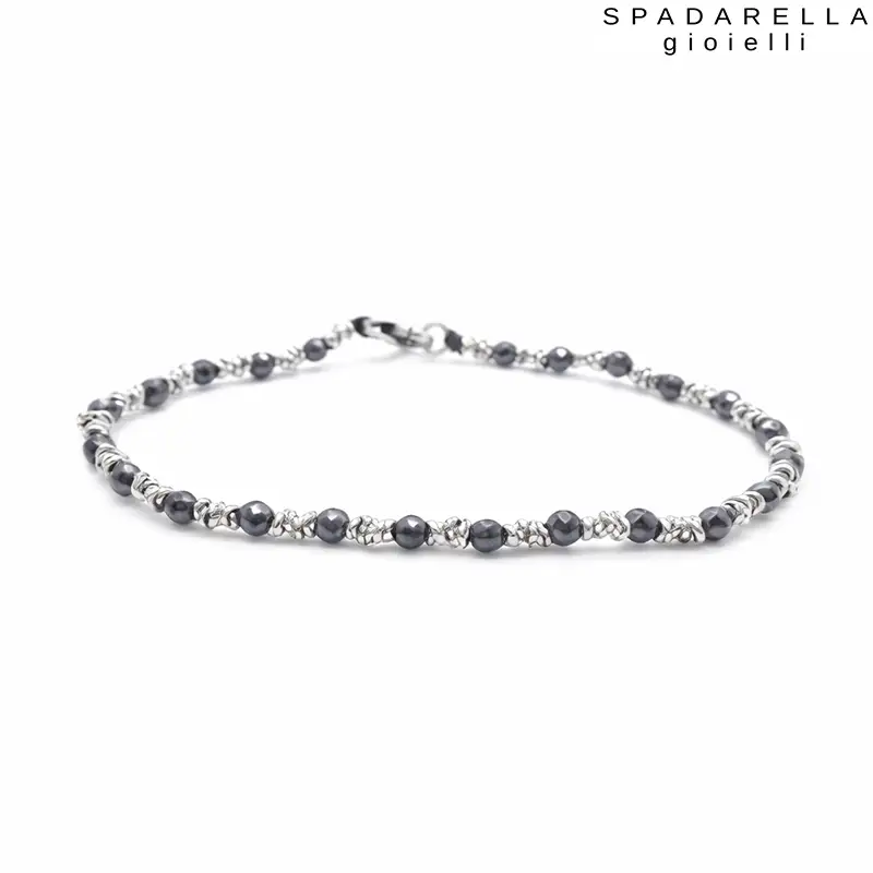 Bracciale Sfere Ematite Scura e Anelli in Argento Spadarelli