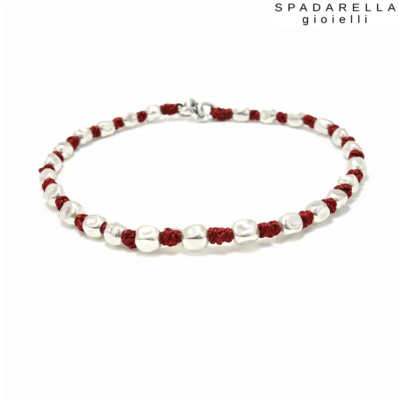 Bracciale Filo Rosso e Pepite in Argento