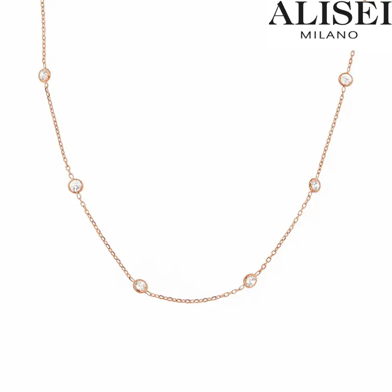 Collana donna in Argento Rosè con Pietre Bianche Alisei