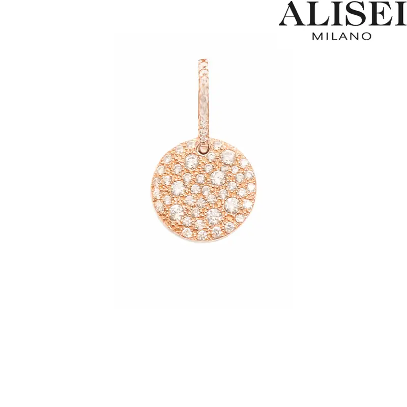 Mono Orecchino con Ciondolo Rotondo in Argento Rosato e Pietre Bianche Alisei