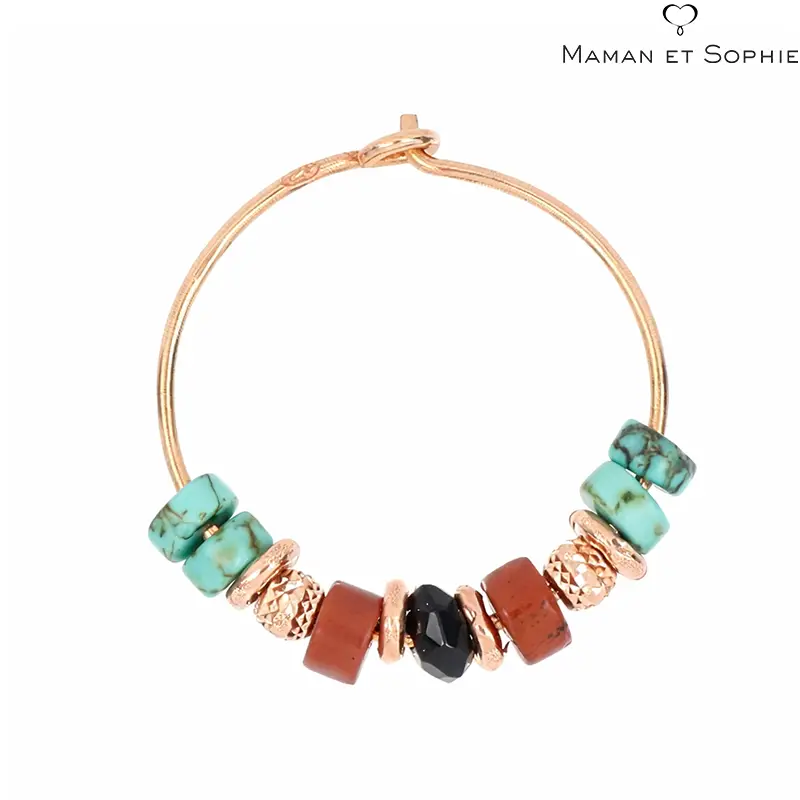 Orecchino a Cerchio Piccolo Turchese e Rosso Maman et Sophie