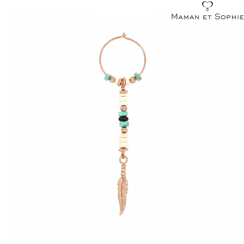 Orecchino Turchese i Bianco con Piuma Maman et Sophie