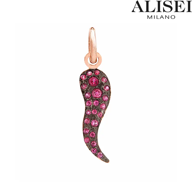 Pendente Donna a Forma di Corno in Argento con Zirconi Alisei