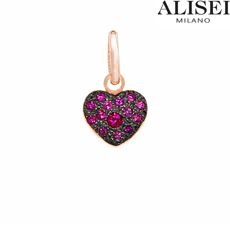 Pendente Donna a Forma di Cuore in Argento con Zirconi Fucsia Alisei