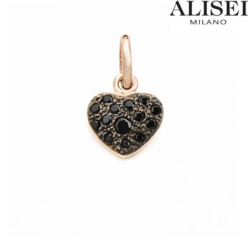 Pendente Donna a Forma di Cuore in Argento Rosato con Zirconi neri Alisei