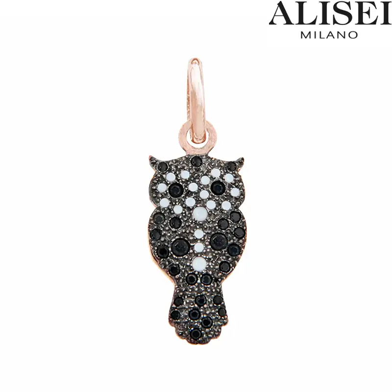 Pendente Donna a Forma di Gufo in Argento Rosa con Zirconi Pois Alisei