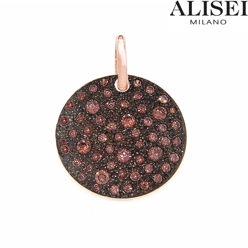 Pendente Donna Tondo Grande in Argento con Zirconi Marrone Alisei