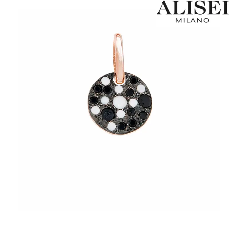 Pendente Donna Tondo Piccolo in Argento Rosato e Pietre Nero Pois Alisei